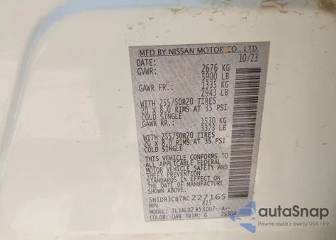 2024 Nissan Pathfinder Sl Fwd from USA, damaged, VIN 5N1DR3CB7RC227165